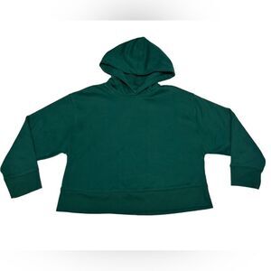 Zara Cropped Dark Teal Hoodie Green Blue Hooded Sweatshirt Sweater Soft Inside